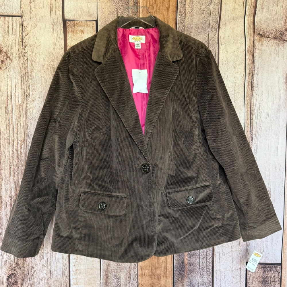 Talbots Corduroy Blazer Olive Brown Preppy Academia Workwear Jacket Size 18W NWT